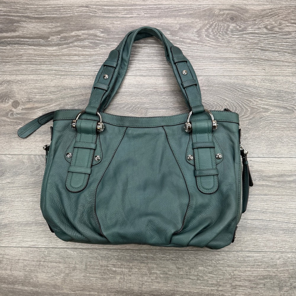 Vintage B. Makowsky Green Pebbled Leather Slouchy Shoulder Bag Handbag Zip Y2K